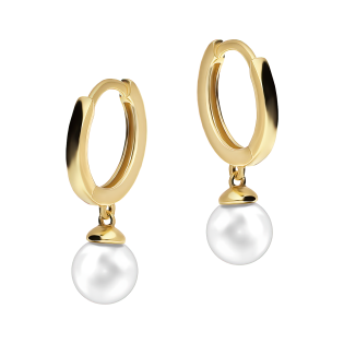Pozlacené kruhové náušnice s perlou | iSezam.cz