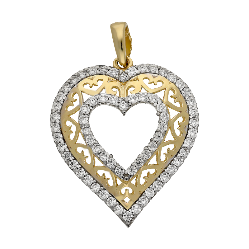 Zlaté srdíčko ornament s bílými zirkony ryzost 585