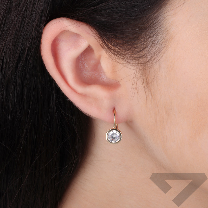 Zlaté náušnice s bílou zirkonií 6 mm