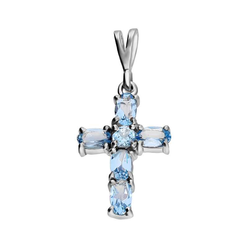 Stříbrný Křížek s Topazy Swiss Blue ryz. 925 - iSezam.cz
