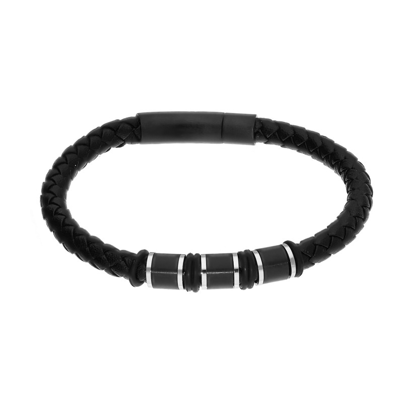Stylový pánský náramek z černé kůže a oceli. Magnetické zapínání, moderní design. Ideální jako dárek pro muže. Podívejte se!