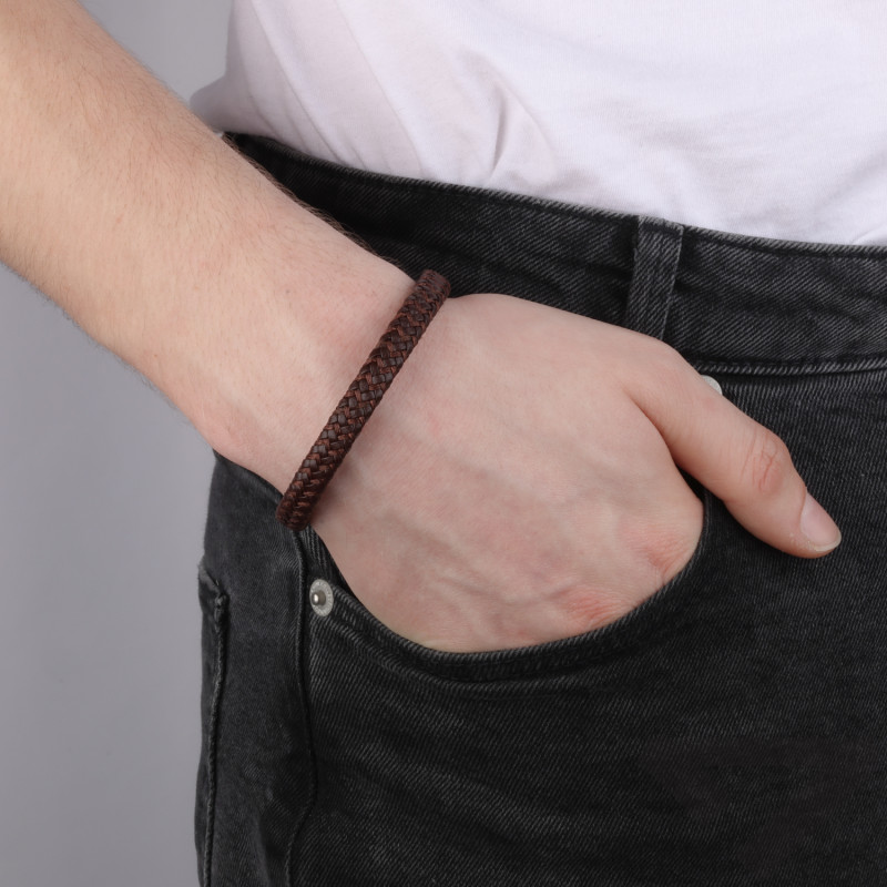 Pánský náramek hnědá kůže propletená