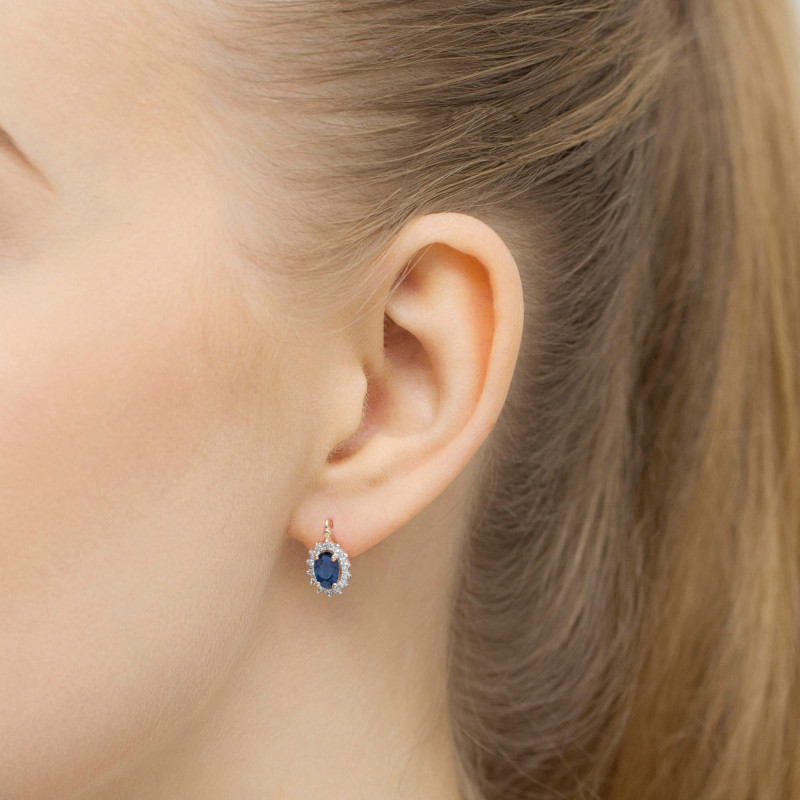 Zlaté náušnice se safírem a diamanty