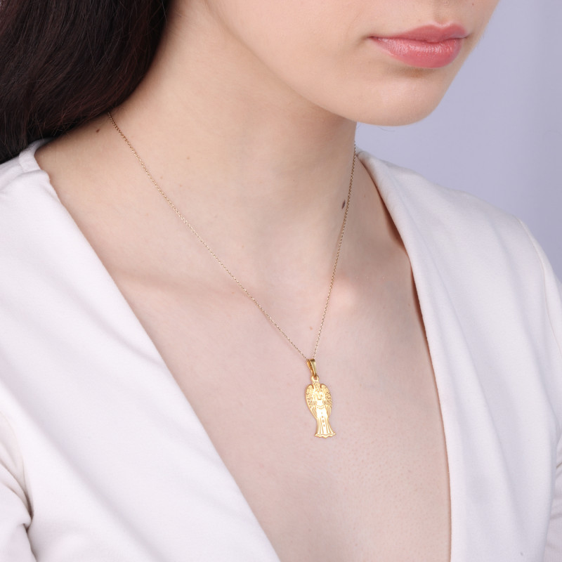 Pozlacený medailon Anděl s modlitbou "Anděli Boží, strážce můj". Ideální dárek na křest, komunii či biřmování. Symbol ochrany a 