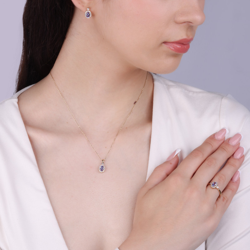 Zlaté náušnice s tanzanitem a diamanty - iSezam.cz