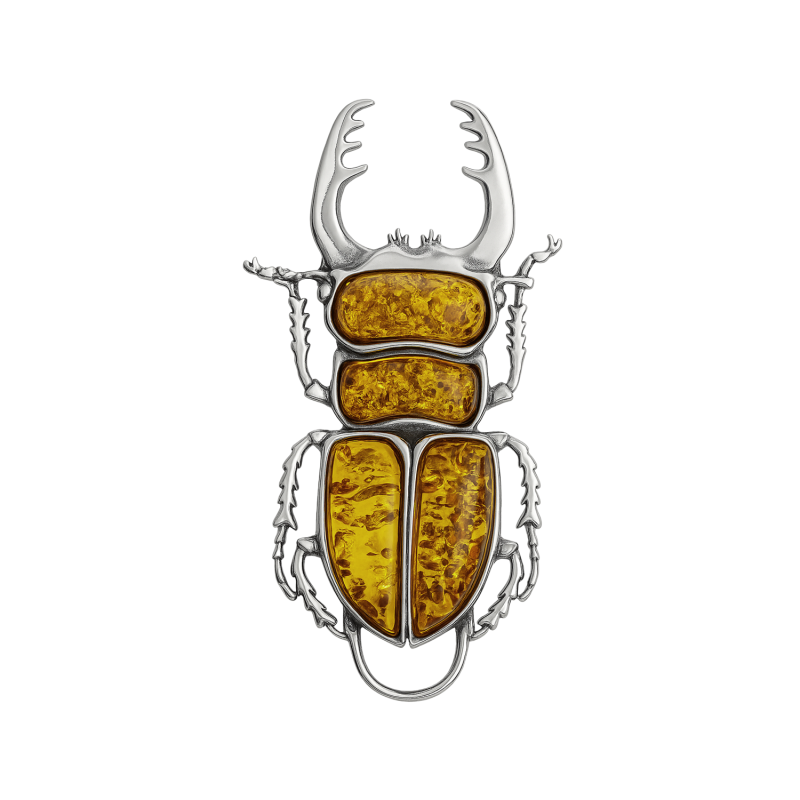 Stříbrný přívěsek brouk s koňakovým jantarem - Jubiler Sezam