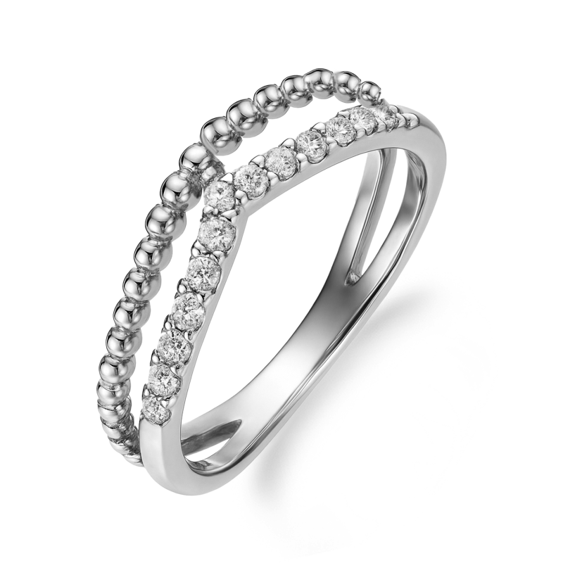 Stříbrný prsten se zirkony a kuličkami bead. Moderní design a jemná elegance. Ideální doplněk pro každou příležitost. Zkontroluj