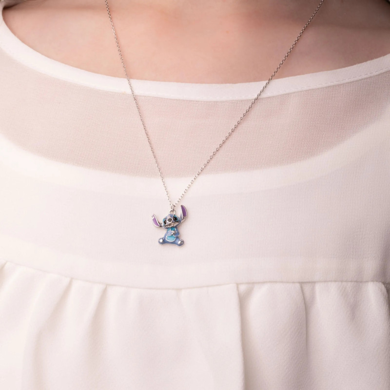 Naszyjnik srebrny z emalią z kolekcji Disney Stitch dla dzieci
