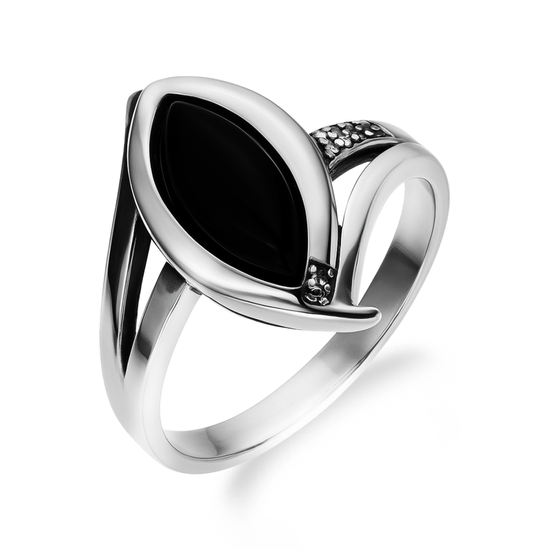 Stříbrný prsten s onyxem ve tvaru slzy