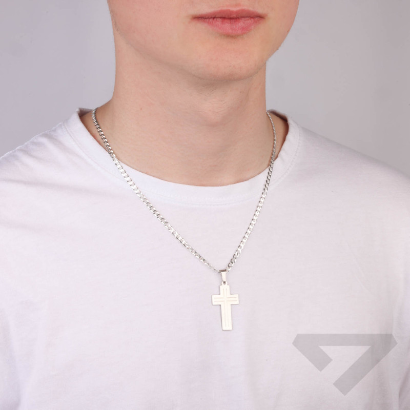 Stříbrný křížek hladký s raženými pruhy | iSezam.cz