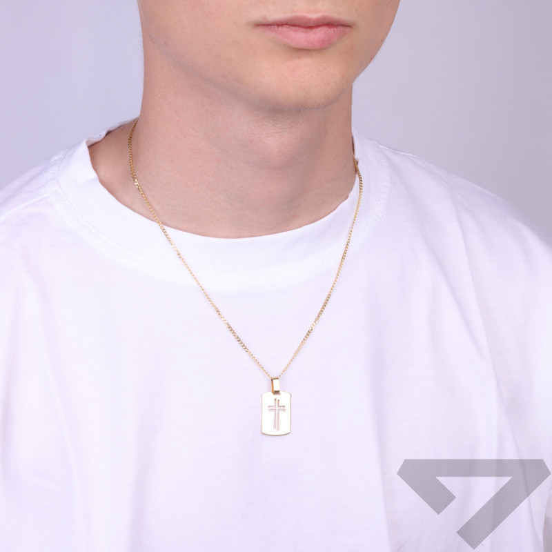 Pozlacený přívěsek destička ze stříbra s vyřezaným křížem