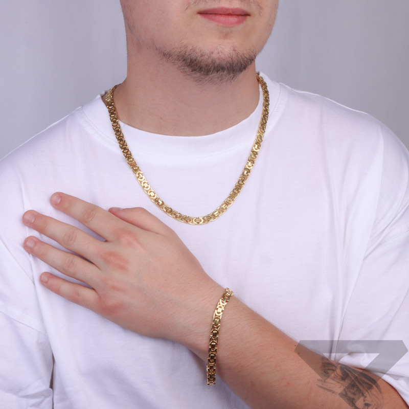 Objevte luxusní pánský zlatý náramek vzoru byzantský. Ruční práce, ryzost 585, šířka 7mm. Perfektní dárek pro muže. Nakupujte v 