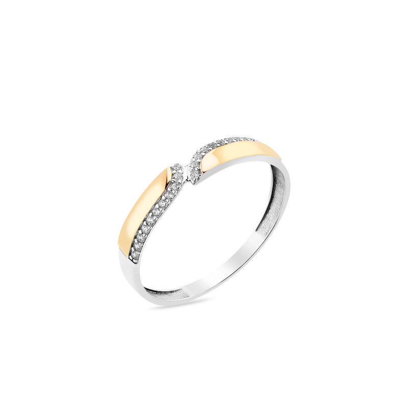 Srebrny Pierścionek z Cyrkoniami i Złotą Blaszką - JubilerSezam.pl