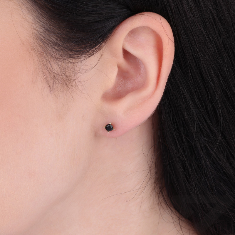 Zlaté náušnice černá zirkonie 3,5 mm ve čtyřech krapnách