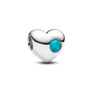 Charms Pandora do grawerowania w kształcie serca z turkusowym kamieniem i miejscem na grawer 794161C12