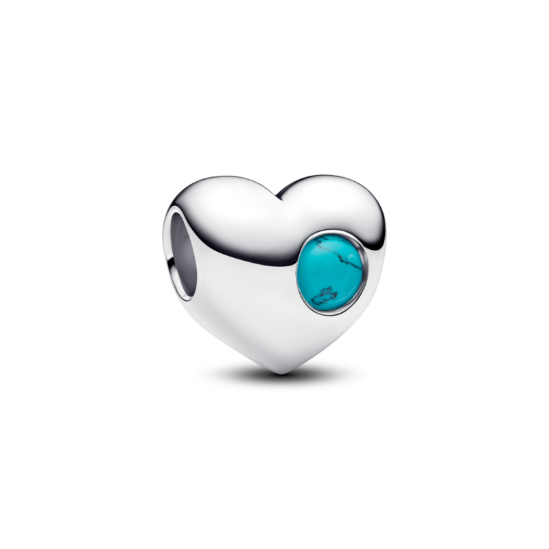 Charms Pandora do grawerowania w kształcie serca z turkusowym kamieniem i miejscem na grawer 794161C12