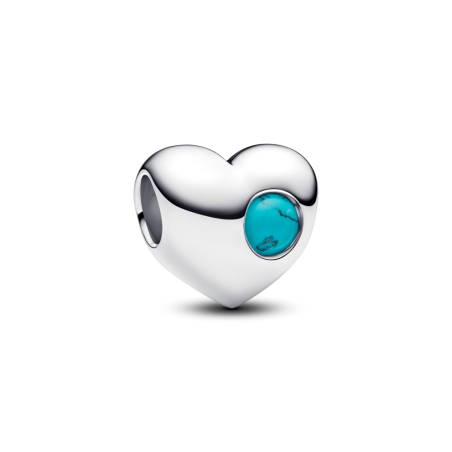 Charms Pandora do grawerowania w kształcie serca z turkusowym kamieniem i miejscem na grawer 794161C12