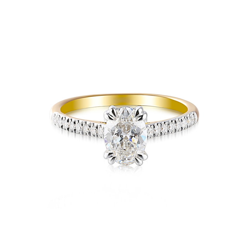Zlatý prsten s laboratorními diamanty oválného brusu 1,17 ct