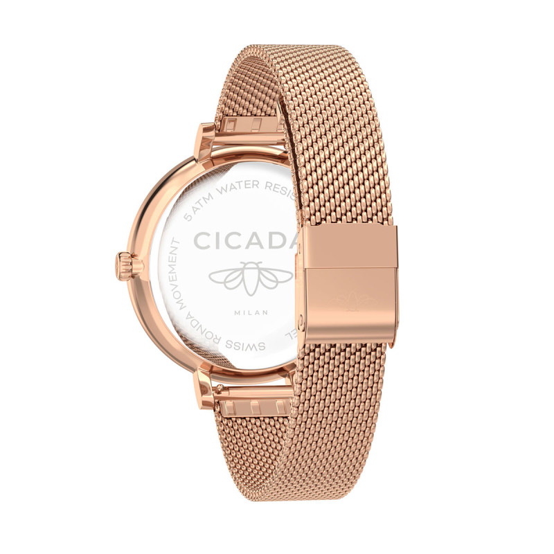 Cicada Milano – damski zegarek rose gold z kryształkami mesh | Sezam
