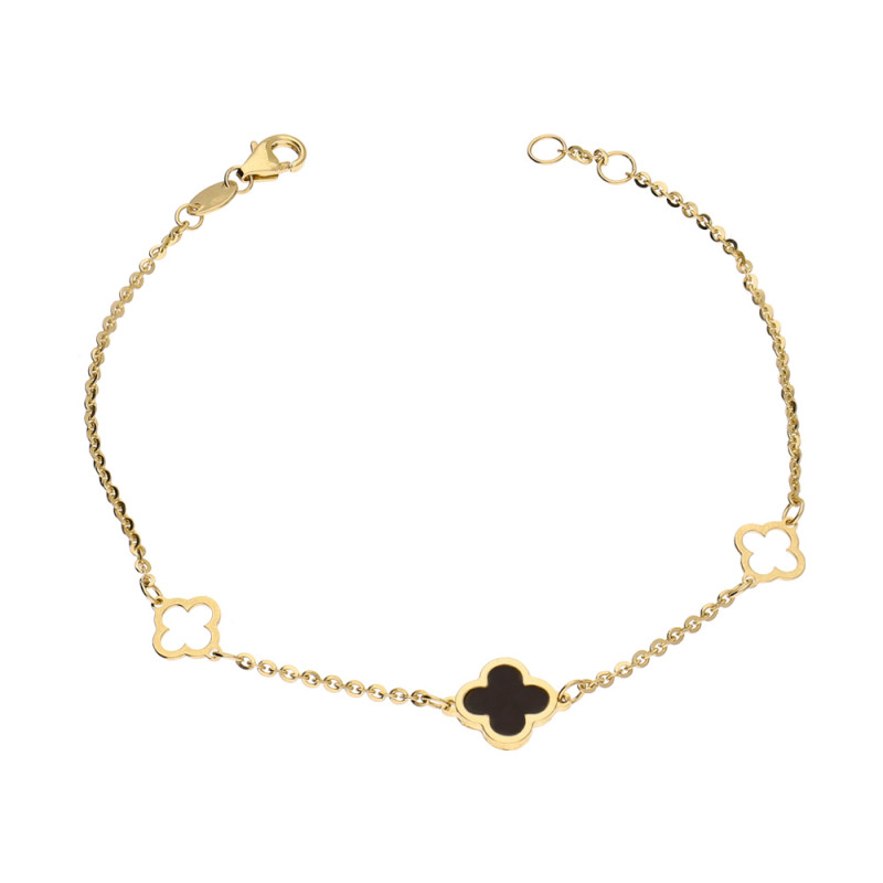 Zlatý náramek s čtyřlístky a onyxem ryzost 585 - iSezam.cz