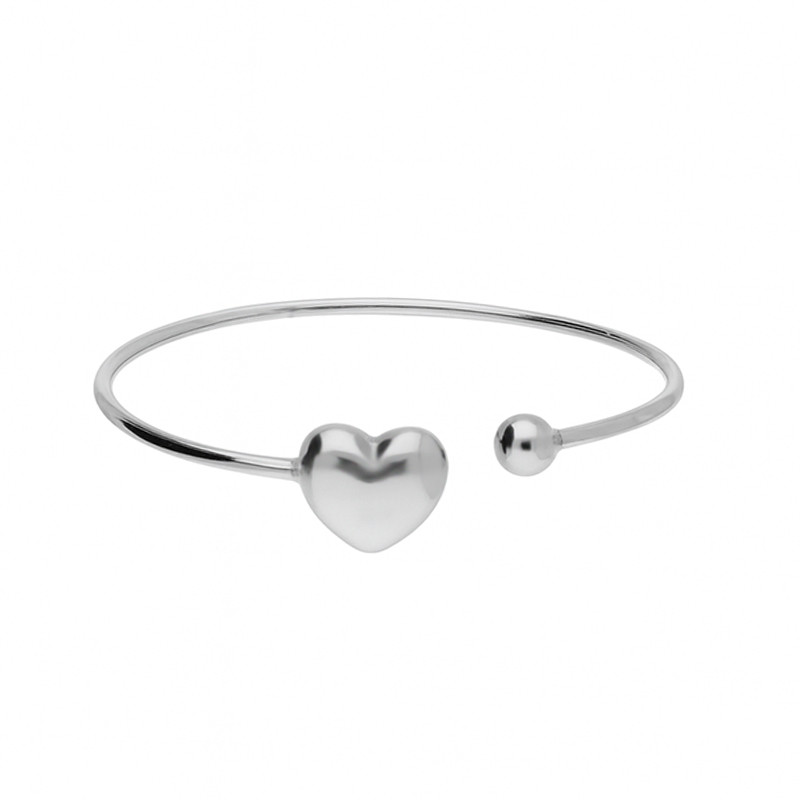 Stříbrný náramek bangle srdce a kulička - iSezam.cz