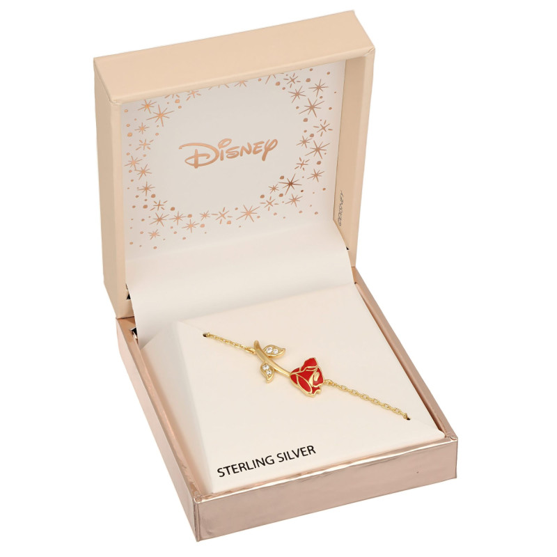 Stříbrný náramek Disney Kráska a zvíře s červenou růží