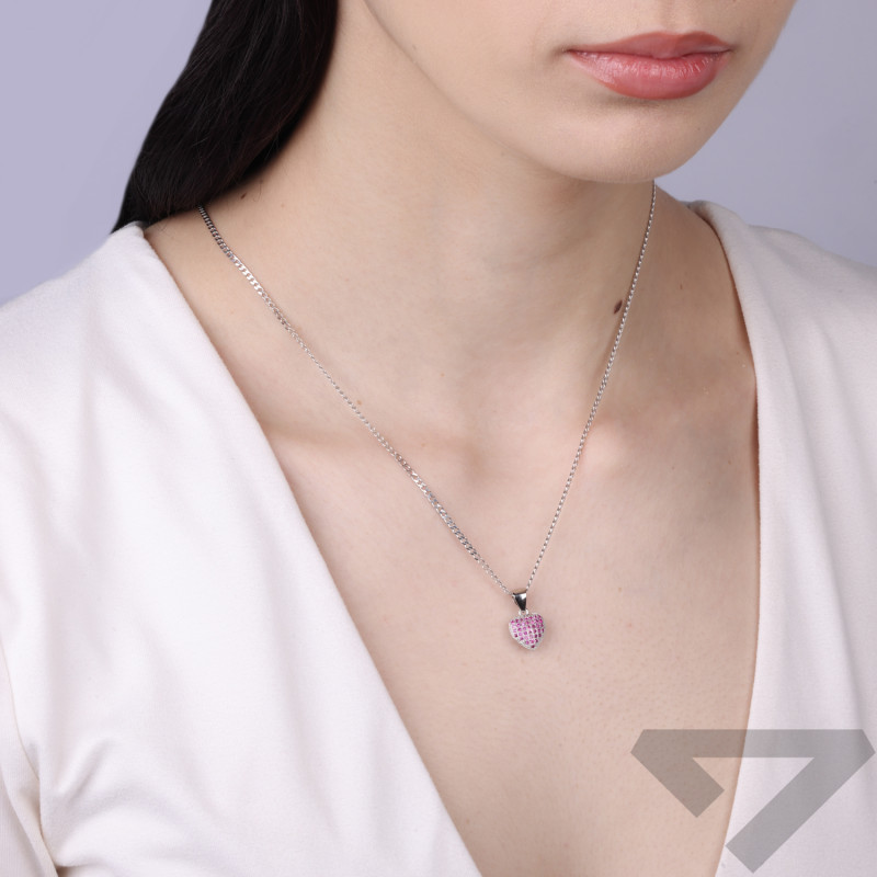Stříbrné srdíčko s růžovými zirkony, stříbro 925