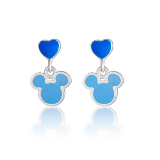 Kolczyki srebrne Disney z myszką Mickey emalia niebieska