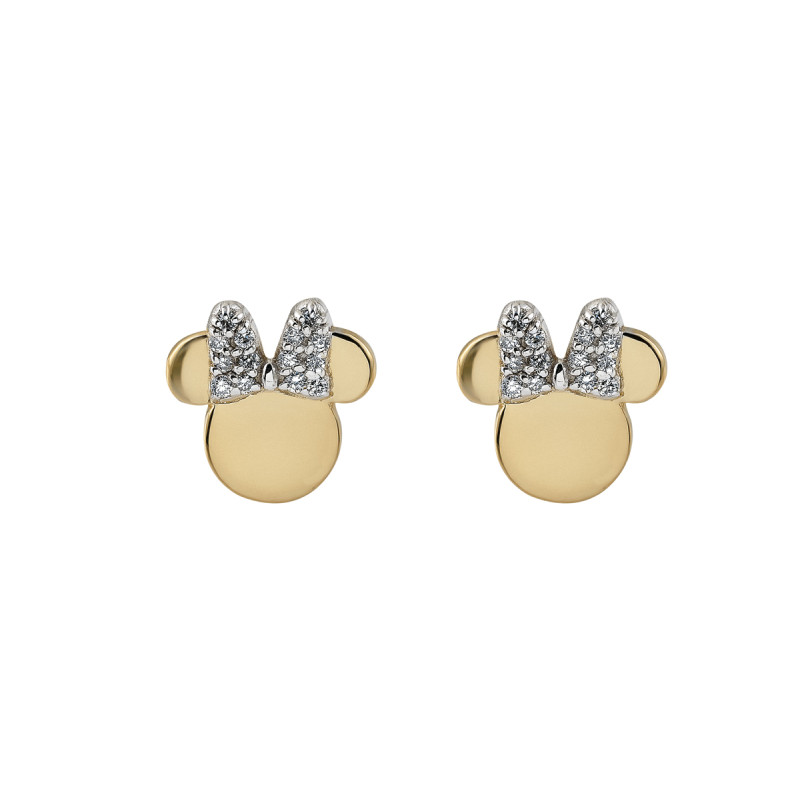 Kolczyki złote 18 kt Disney z myszką Minnie i diamentami 0,07 ct