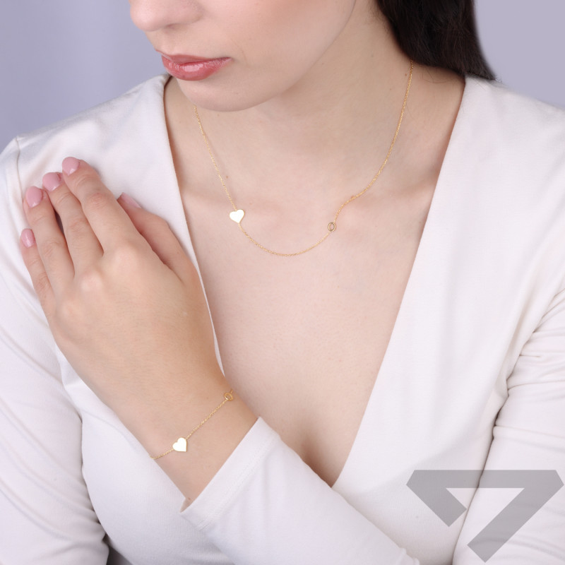 Pozlacený stříbrný řetízek 925 s přívěskem srdce a kroužku