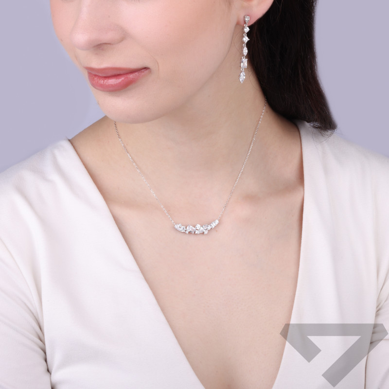 Set náhrdelníku a náušnic z různě broušených zirkonů, stříbro 925