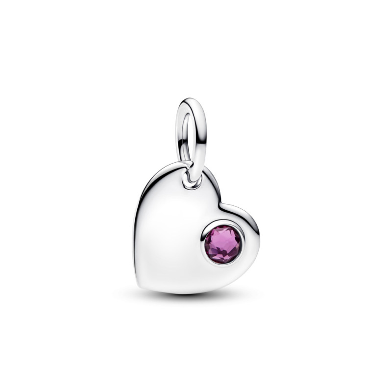 Charms-přívěsek Pandora ve tvaru srdce s fialovým kamenem a místem pro gravírování 794295C02