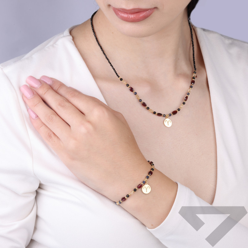 Naszyjnik znak zodiaku Baran z kamieniami naturalnymi srebro 925 koloru złotego