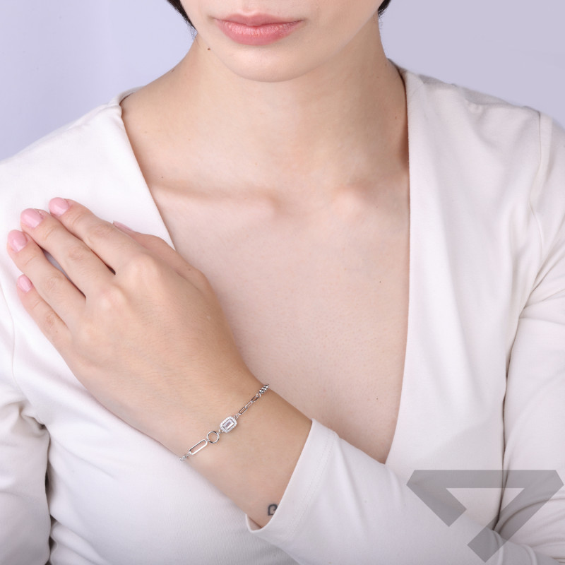 Stříbrný náramek 925 markýza obdélník na anker řetízku