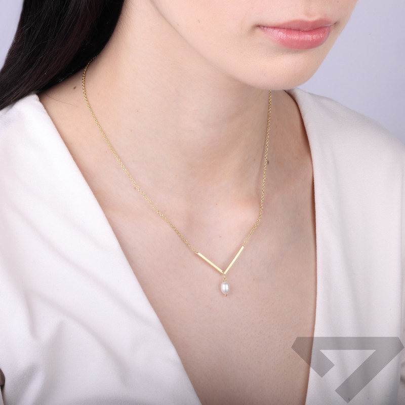 Stříbrný náhrdelník s perlou, stříbro ryzosti 925 ve zlaté barvě