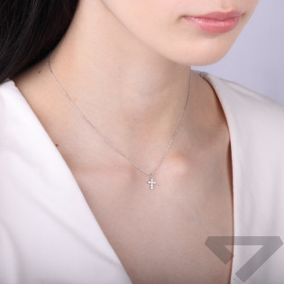 Stříbrný rhodiovaný náhrdelník s křížkem a zirkony | iSezam.cz