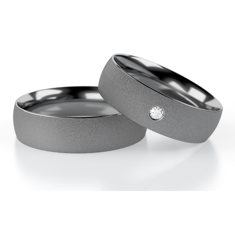 Polokulatý matný snubní prsten 6mm Tantal - Diamant 0,03 ct