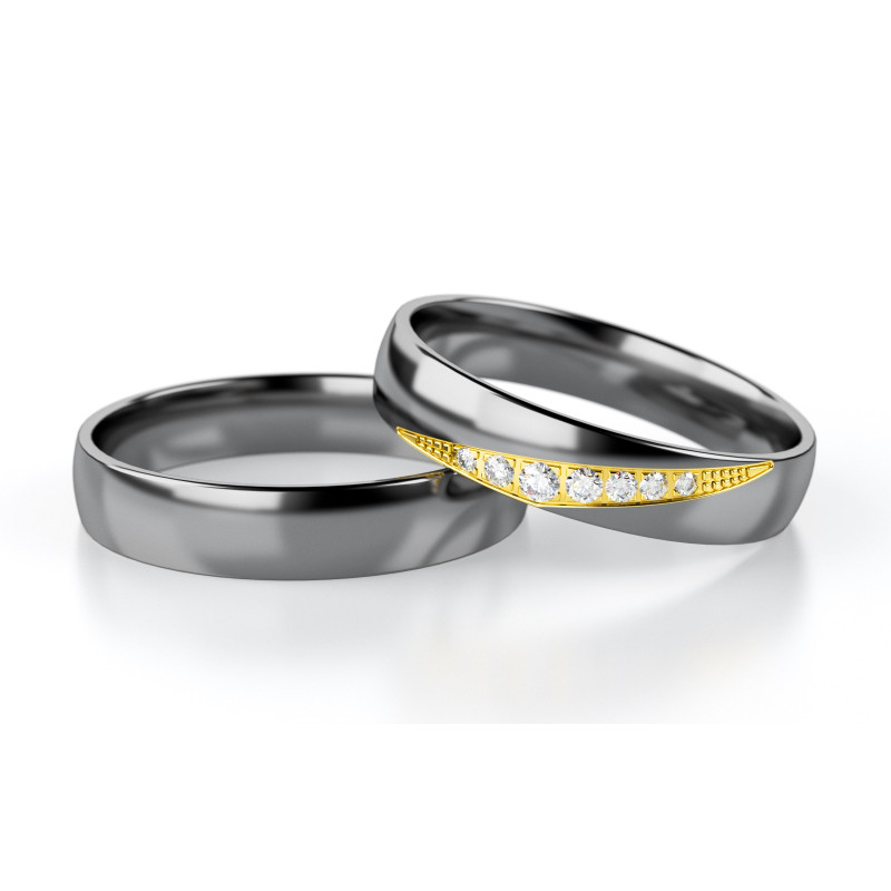 Půlkulatý snubní prsten 5mm Tantal + Zlato ryzost 585, Diamanty 0,09 ct