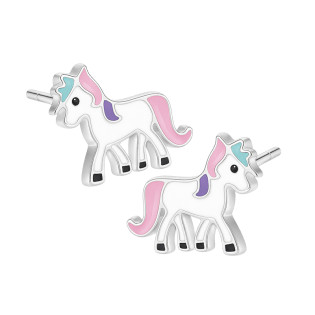 Stříbrné náušnice pro holčičku koník Pony smalt