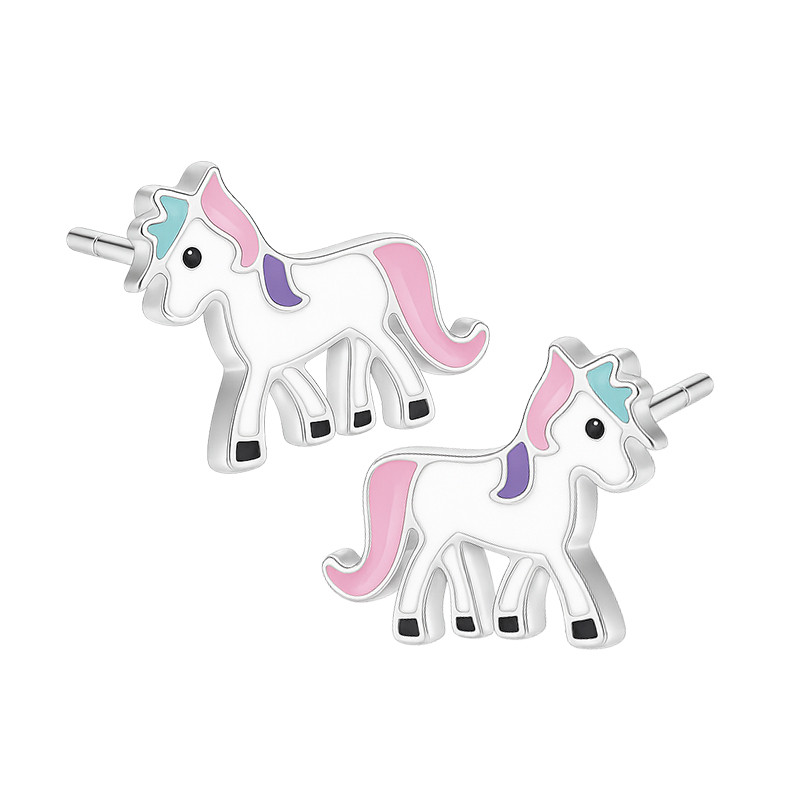 Stříbrné náušnice pro holčičku koník Pony smalt