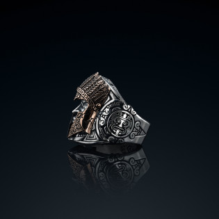 Sygnet męski BREAKBOYZ Titan series Aztec srebro 925 z różowym pozłoceniem i diamentami 0,13 ct