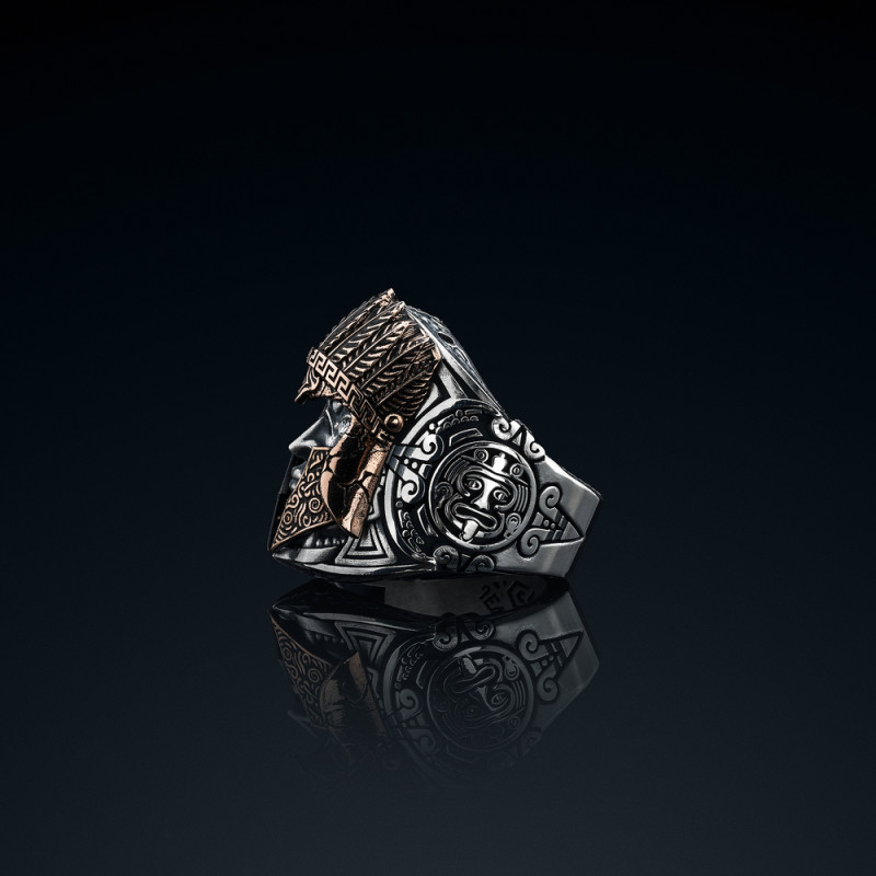 Sygnet męski BREAKBOYZ Titan series Aztec srebro 925 z różowym pozłoceniem i diamentami 0,13 ct