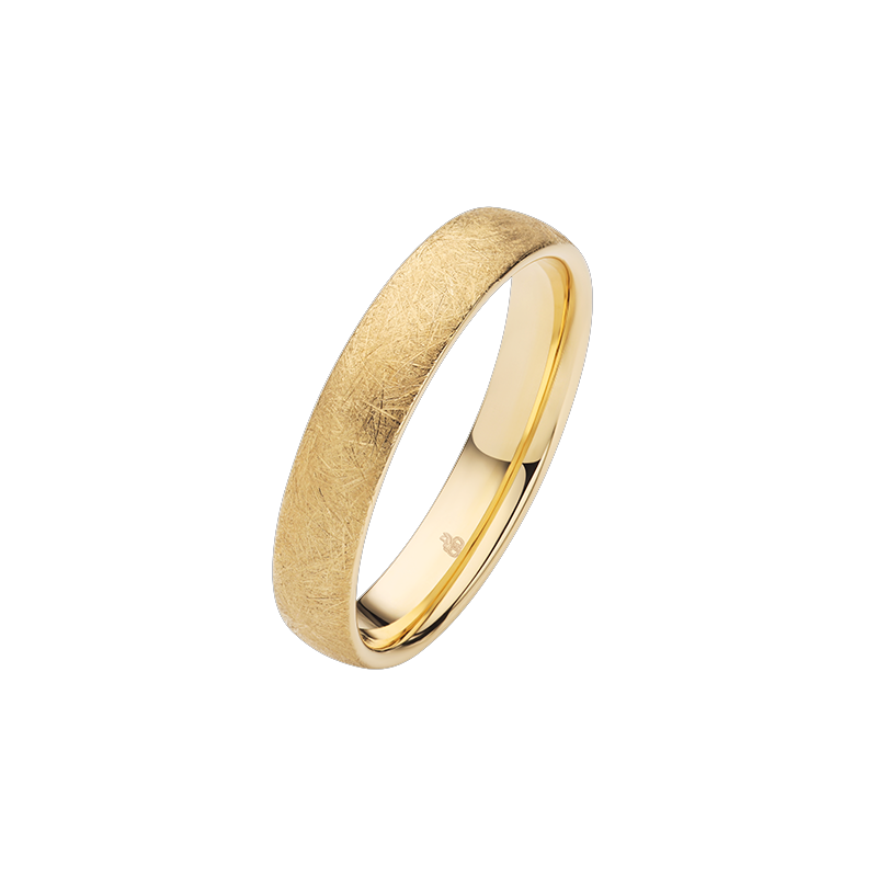Elegantní snubní prsten ze zlata ryzosti 585 s matným povrchem. Šířka 4 mm, polokruhový profil. Gravírování a balení zdarma. Kup