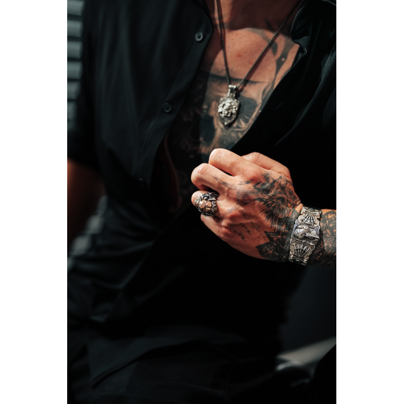 Sygnet męski BREAKBOYZ Monster Lionborn srebro 925 z różowym pozłoceniem