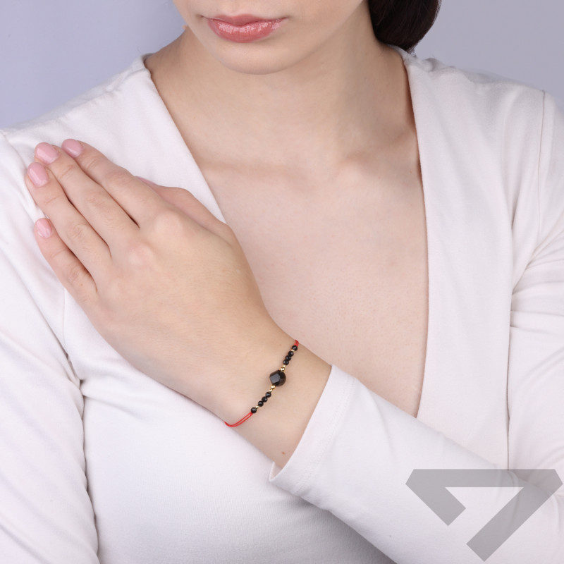 Šňůrkový náramek s turmalínem a obsidiánem, kuličky ze stříbra 925