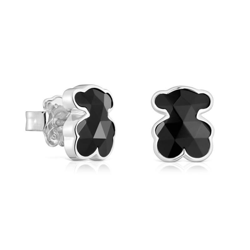 Stříbrné náušnice TOUS Icon Color s onyxovým medvídkem 10mm