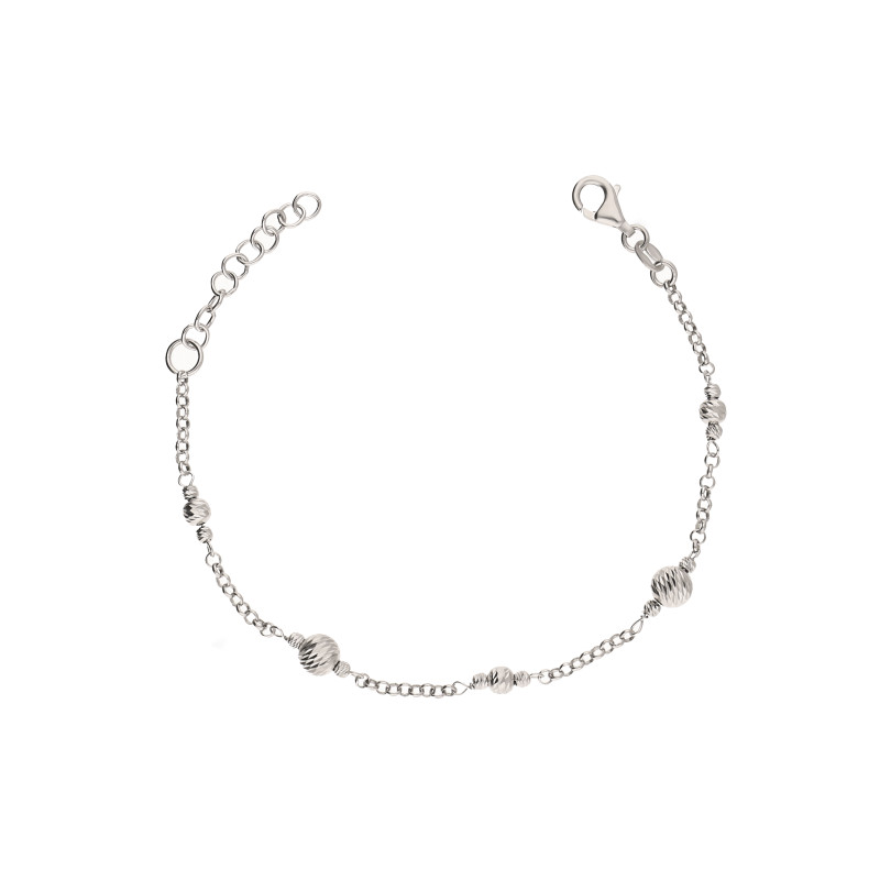 Objevte elegantní rhodiovaný stříbrný náramek s 15 diamantovanými kuličkami. Moderní design, jemný lesk. Ideální pro každý den i