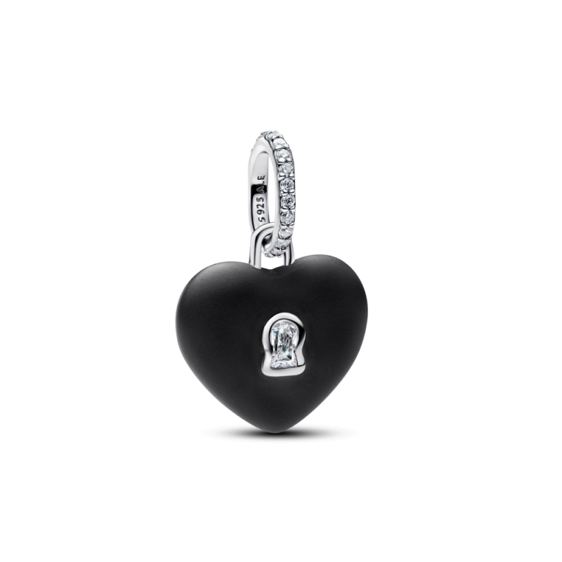 Charm přívěsek černé keramické srdce a visací zámek 794424C02 Ag 925