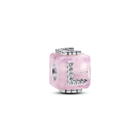 Charms z różowego szkła Murano Kostka miłości 794433C01 Ag 925
