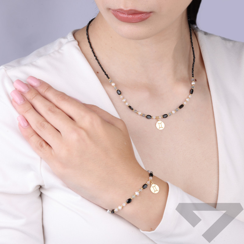 Naszyjnik znak zodiaku Bliźnięta z kamieniami naturalnymi srebro koloru złotego